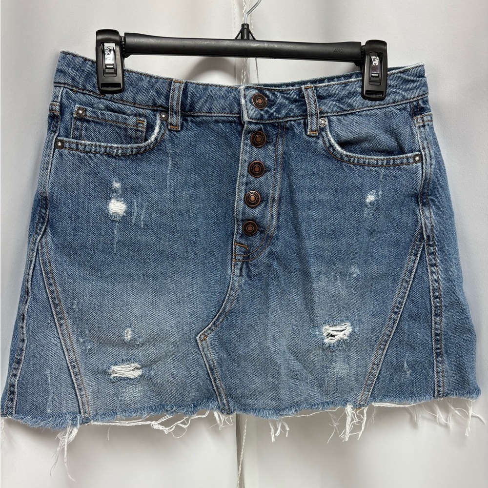 We The Free Blue Denim Distressed Mini Skirt size 29